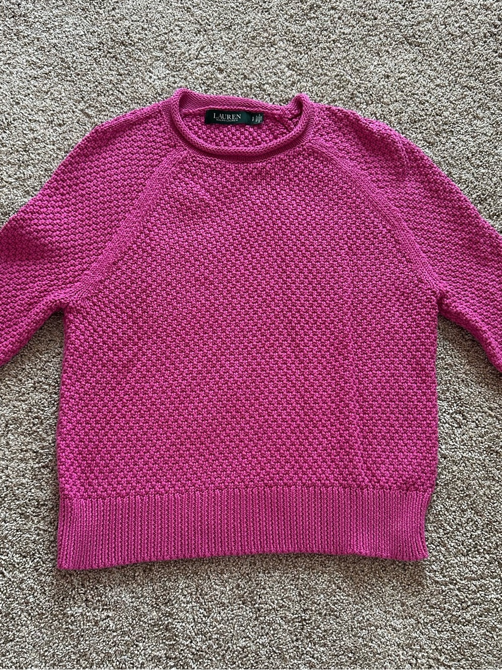 Lauren by Ralph Lauren Fuchsia Textured Crewneck Sweater